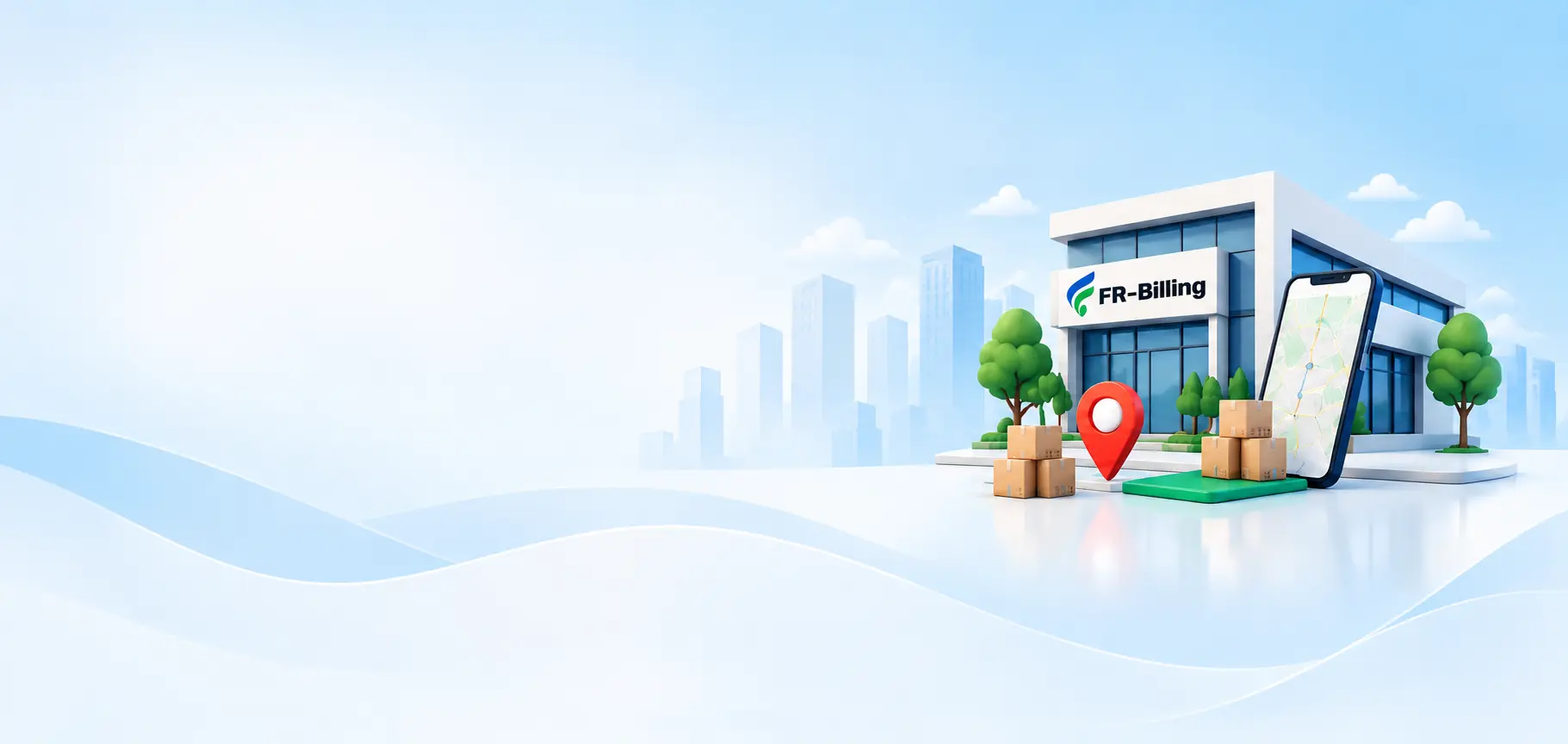 FR-Billing Wakad Pune headquarters with delivery truck and digital map